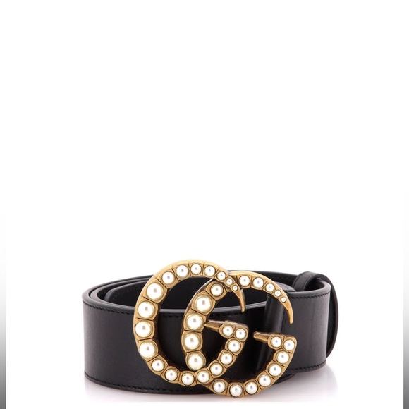 GUCCI Pearly GG Marmont Belt Leather Wide 90 Black - Picture 4 of 7